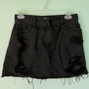 Hollister Black Denim Jean Mini Skirt Distressed
